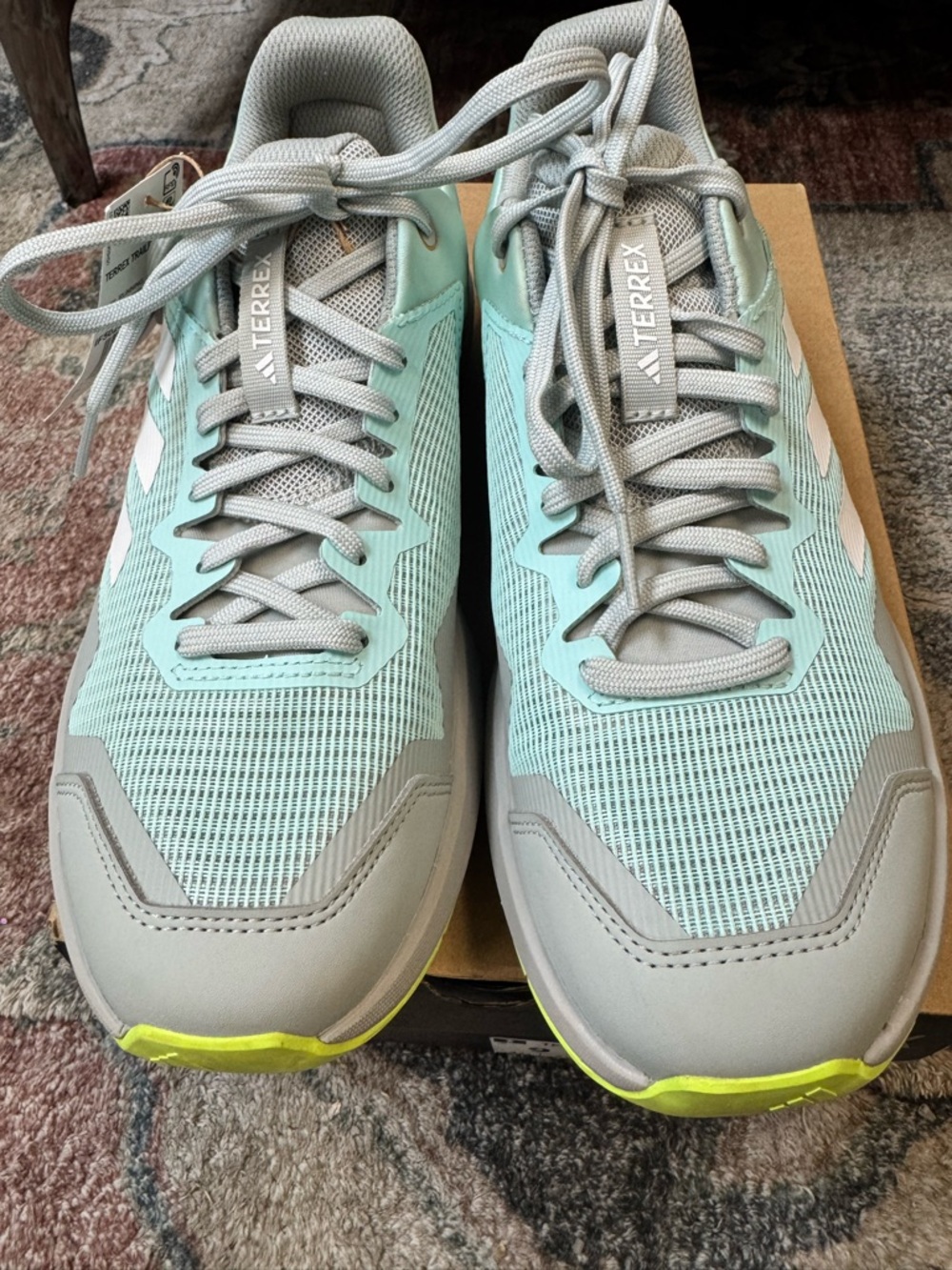 adidas Terrex Women's Mint Gray Trail Shoes with Neon Yellow Accents NWT